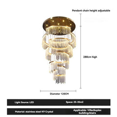 Gold Tiered Crystal Waterfall Chandelier with Warm/Cool Light Options