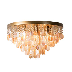 Gold Metal Frame Shell and Crystal Cascading Pendant Light Fixture