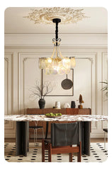 Iridescent Glass Petal Chandelier with Pearl Garland Accents