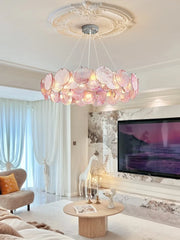 Pink Round Crystal Chandelier Semi-Flush Ceiling Light