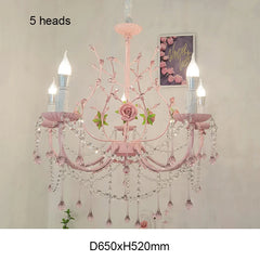Pink Floral Rose Crystal Chandelier Pendant Light
