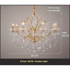 Gold Crystal Candelabra Chandelier with Clear Crystal Droplets