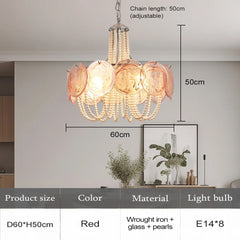 Gold Glass Beaded Chandelier with Pearl Strings Pendant Light
