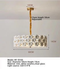 Chandelier with dimensions and specifications on a plain background