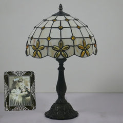 Tiffany Stained Glass Floral Table Lamp with Gold Metal Base