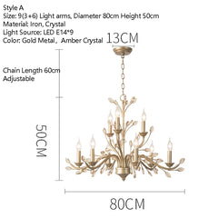 Brushed Gold Crystal Floral Chandelier Light Fixture