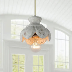 Wood Carved Floral Pendant Light Fixture Floral Stems Glass Shades