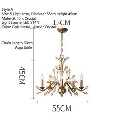 Brushed Gold Crystal Floral Chandelier Light Fixture