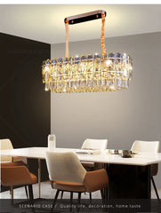 Gold Crystal Tiered Waterfall Pendant Light with Leaf Accents