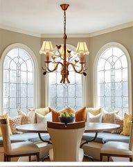 Gold Floral Bird Pine Cone Chandelier with Bell Shades