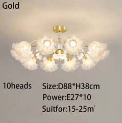 Gold Floral Semi-Flush Ceiling Light Chandelier Fixture