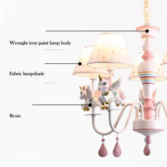 Pink White Unicorn Chandelier Children's Room Flush Mount Light