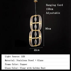 Chandelier with dimensions and specifications on a black background