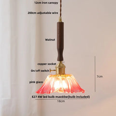 Pendant light with labeled components on a neutral background