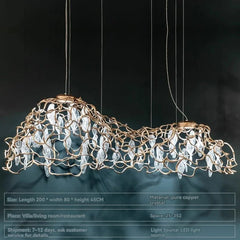 Decorative chandelier with crystal elements on a dark background