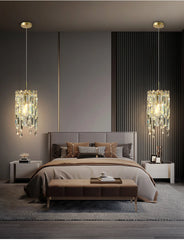 Gold Tiered Crystal Pendant Light Fixture Floral Stems Glass Shades