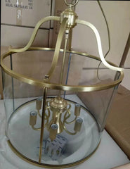 Brass Cylinder Lantern Pendant Light with Clear Glass Shade