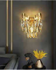 Gold Crystal Teardrop Cascading Chandelier Light