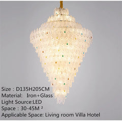 Feather Glass Tiered Chandelier with Multi-Colored Gem Accents