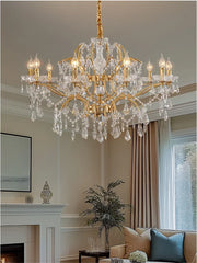 Gold Crystal Candelabra Chandelier with Clear Crystal Droplets