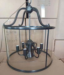 Brass Cylinder Lantern Pendant Light with Clear Glass Shade