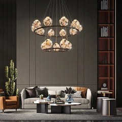 Gold Crystal Orb Linear Pendant Light with Oval Frame
