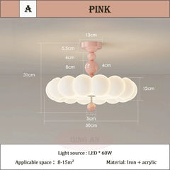 Pink Cloud Flush Mount Light Opal Glass Children's Room Ceiling Light