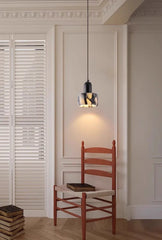 Marble and Wood Pendant Light with Frosted Glass Shade