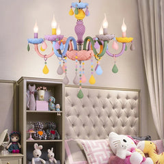 Macaron Crystal Chandelier Pastel Floral Semi-Flush Ceiling Light