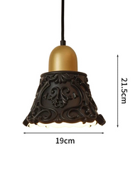 Decorative pendant light with specifications on a white background