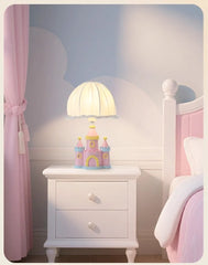 Pink Castle Table Lamp Children's Room Fabric Shade Accent Lamp