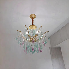 Gold Metal Frame Chandelier with Cascading Teardrop Crystals