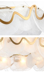 Gold Wave Chandelier with Clear Glass Disc Shades and Brass Accents