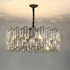 Modern Rectangular Crystal Chandelier with Dark Bronze Frame