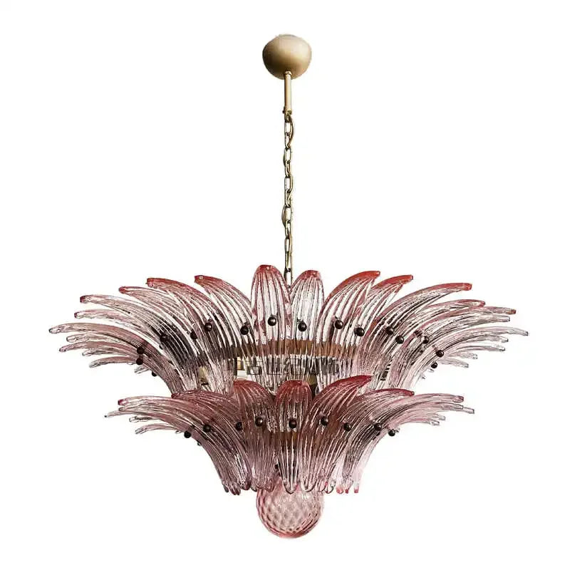 Pink glass chandelier on a white background