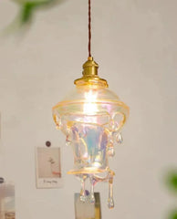 Glass Droplet Pendant Light - Rainbow Swirl - Art Deco Style