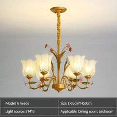 Gold Floral Ceramic Chandelier Hanging Pendant Light