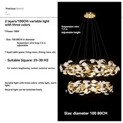 Gold Leaf Ring Pendant Light with White Accents Fixture