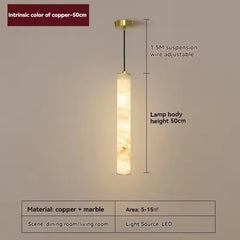 Marble Cylinder Pendant Light with Natural Stone Accent