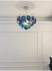 Glass Disc Chandelier Modern Pendant Light Brass or Chrome Finish