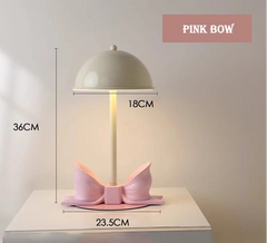 Dome Shade Bow Accent Table Lamp with LED Light - White & Pink