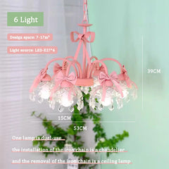 Pink Bow Crystal Chandelier Multi-Arm Pendant Light