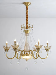 Gold Crystal Candelabra Chandelier With Faceted Crystal Accents