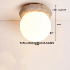 Yellow Travertine Natural Stone Flush Mount Light