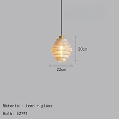 Glass Tiered Pendant Light with Brass Accents Fixture