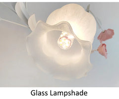 White Rose Bud Wall Sconce with Frosted Glass Bell Shade