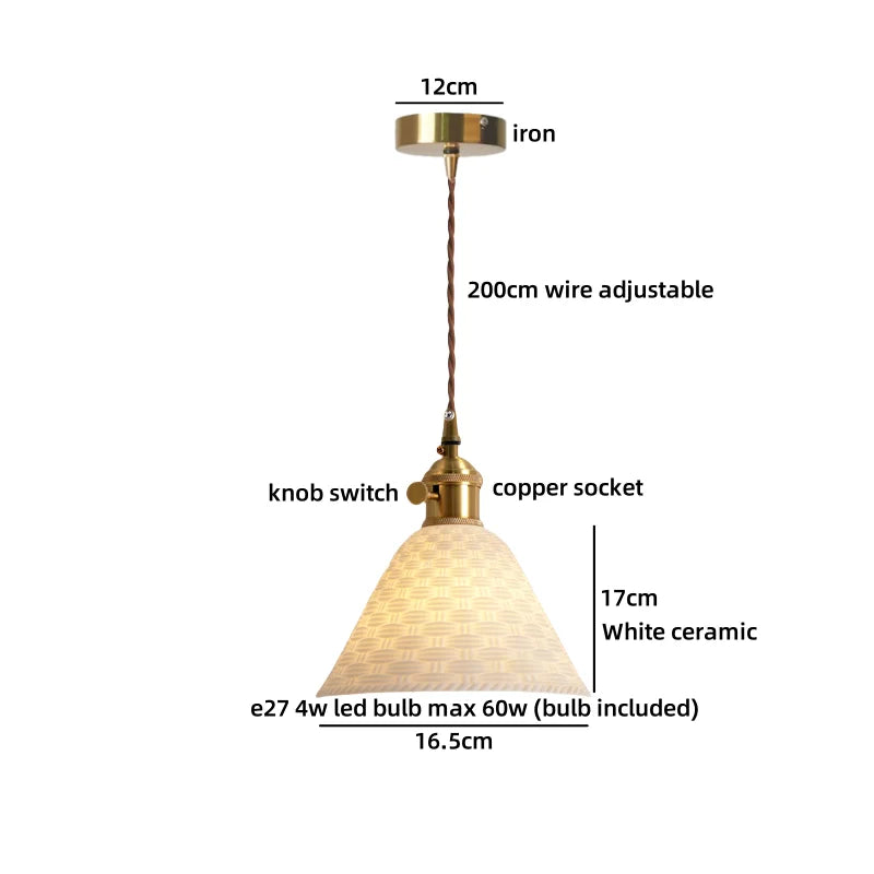 Pendant light with labeled parts on a white background