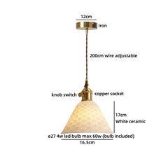 Pendant light with labeled parts on a white background