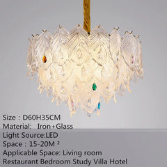 Feather Glass Tiered Chandelier with Multi-Colored Gem Accents