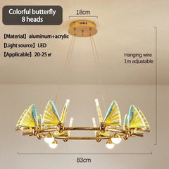 Gold Butterfly Glass Ring Chandelier Modern Pendant Light Fixture